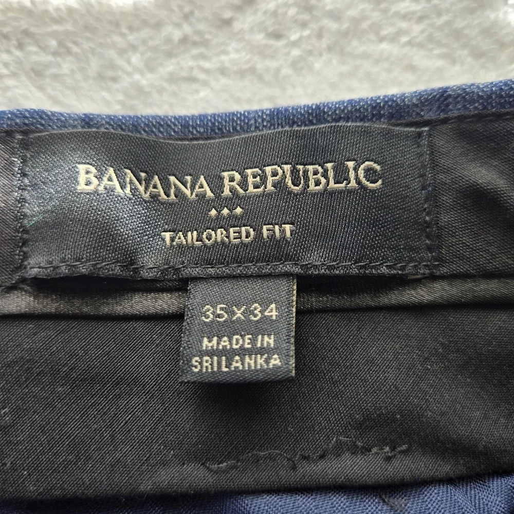 Banana Republic Tailored Fit Dress‎ Pants Mens 35x30 Blue Plaid Windowpane...